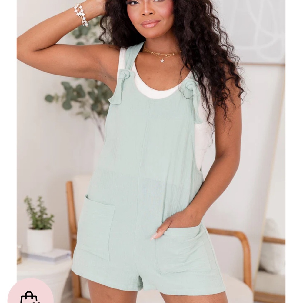 Pink lily sage green gauze romper